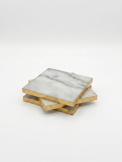 SQUARE COASTERS WITH GOLD RIM